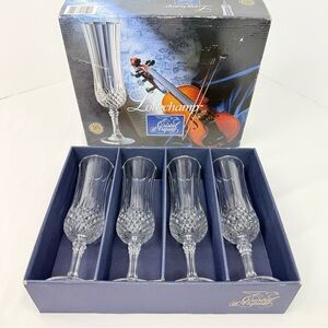 Longchamp Cristal D' Arques France Set of 4 Lead Crystal Champagne Flutes